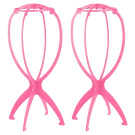 sourcing map 2PCS Wig Stand, Portable Wig Head Stand Collapsible Wig Holder for Multiple Wigs, Wig Display Stand Tool Travel Wig Stand Short Hair Extensions Stands, Pink