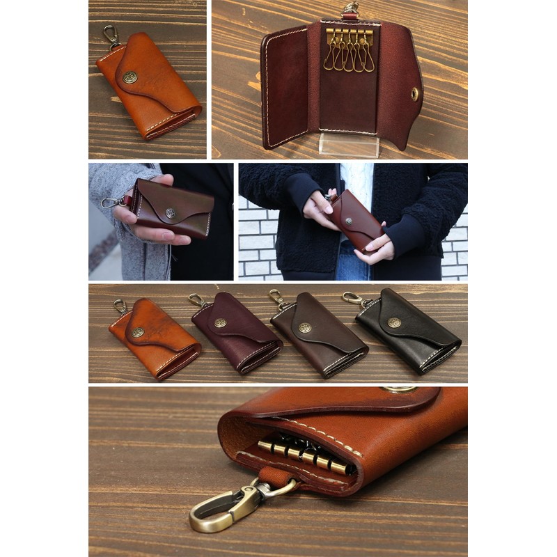 NM Element Men's Vintage Trifold Key Case, Genuine Leather, Carabiner,