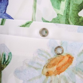 LIVILAN Fabric Floral Shower Curtain Set with 12 Hooks Decorative Bath Curtain Modern Bathroom Accessories, Machine Washable, Colorful Flowers and Green Leaves Pattern, White, 72" x 72" Inch