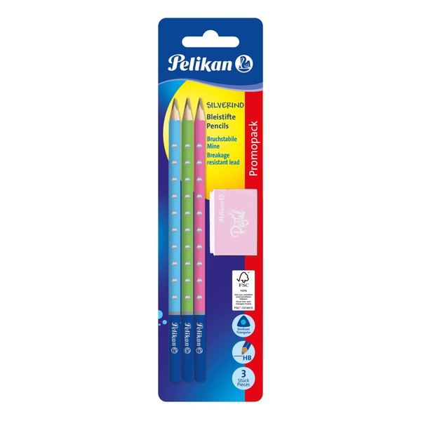 Pelikan 819572 Silverino Pencils + Pastel Eraser Set, 1 Piece,