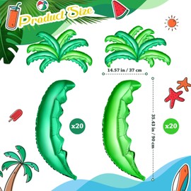 Wettarn 40 Pcs Palm Tree Leaves Balloons, Helium Foil Coconut Tree Leaves Balloons Green Palm Tree Decorations for Kids' Birthday Hawaii Luau Tropical Party Baby Shower, 35.43 x 14.57 Inches