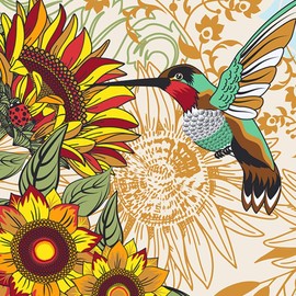 Two Lumps of Sugar Gardening Gloves - Long Birds and Sunflowers Gardening Gloves for Men and Women, Industrial Design Yard Gloves, Garden Gloves, Landscaping Gloves, Size Large/X-Large