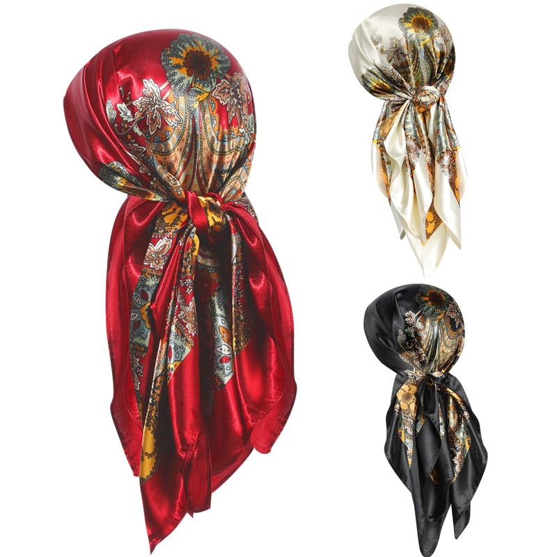 Sintege 3 Pcs 35 Inch Silk Head Scarf Large Square