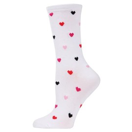MeMoi Delicate Hearts Rayon Blend Crew Socks White One Size
