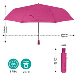 PERLETTI Multicoloured Automatic Umbrella for Women with Dots - Pocket Umbrella Compact Mini Lightweight Windproof - Rain Umbrella Small Travel - Diameter 96 cm, Dark pink