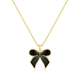 YUJIE Black Bow Necklace for Women Gold Plated Adjustable Chain Stylish Enamel Bow Pendant Fashion Jewelry