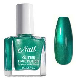 NLFOX Green Nail Polish - Dark Green Pearl & Shell Thread Effect - Quick Dry, Water Based, Breathable - French Manicure Nail Polish