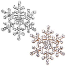Nifocc Pack of 2 Snowflakes Brooch Glittering Rhinestones Brooch Pin Pins Women's Flower Brooch for Women Dress Jumper Coat Weddings Christmas Parties Decorative - Gold Silver