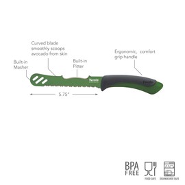 Tovolo 5.75" Slicer with Comfort Grip Handle, Serrated Kitchen Knife for Avocados with Pitter & Masher, Sharp High-Carbon Steel Blade, Dishwasher, 1 Count (Pack of 1), Pesto