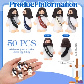 Bememo 50 Pcs Mini Jesus Figures Easter Jesus Loves You Christ Toys Little Christ Figures to Hide and Seek Sunday School Religious Party Favors Gift for Easter Egg Stuffers(Retro Color)