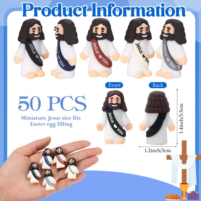 Bememo 50 Pcs Mini Jesus Figures Easter Jesus Loves You