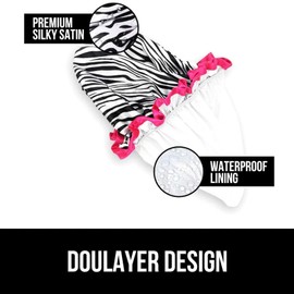 TRHDFW Shower Cap, Luxury Double Layer Silky Satin Shower Caps for Women Long Hair, Large Waterproof Shower Cap Men, Reusable Bath Shower Hat for Kids