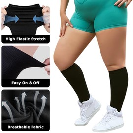 UZSUZZ Plus Size Compression Socks for Women Men, 2 Pairs 15-20 mmHg Graduated Compression Support Stockings, Wide Calf Extra Large Knee High Stockings for Running Flying Pregnancy Nurse Travel Edema