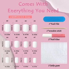 Bellelfin Square Press on Nails Short, 120Pcs Glossy White Fake Nails Full Cover Acrylic Nail Press ons Reusable Glue on Nails Solid Color Artificial False Nail for Women Girls