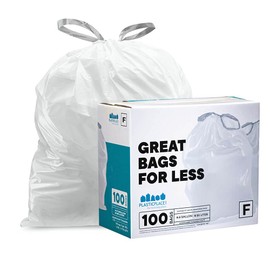 Plasticplace Custom Fit Trash Bags, Compatible with simplehuman Code F (100 Count) White Drawstring Garbage Liners 6.5 Gallon / 25 Liters, 21.75" x 20"