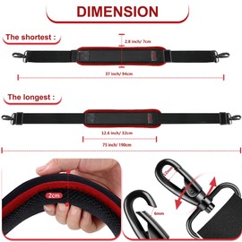 [ZINZ] Shoulder Strap 75 Inch Bag Belt with Secure Pads and Dual Balance Buckle - Black Red Edge