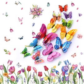 TYXHXTF 9 Sheets Window Stickers, Spring Summer Window Stickers, Spring Window Clings, Home Decorations, Window Decals, Window Decorations, with 3D Dimensional Simulated Butterfly