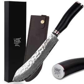 YOUSUNLONG Breaking Knife Bull Nose Butcher Knife 8" Japanese 67 Layers Hammered Damascus Steel with Natural Leadwood Handle