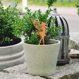 Ehuihuan Garden Decoration Elf Sitting Elves Garden Figures Metal Rust Effect 25 x 13 cm Hook Top Brown