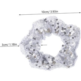 Fokmuaex 2PCS Silver Sequin Hair Scrunchies - Sparkly Elastic Hair Ties for Women & Girls | Glitter Ponytail Holders & Retro Disco Theme Party Favors