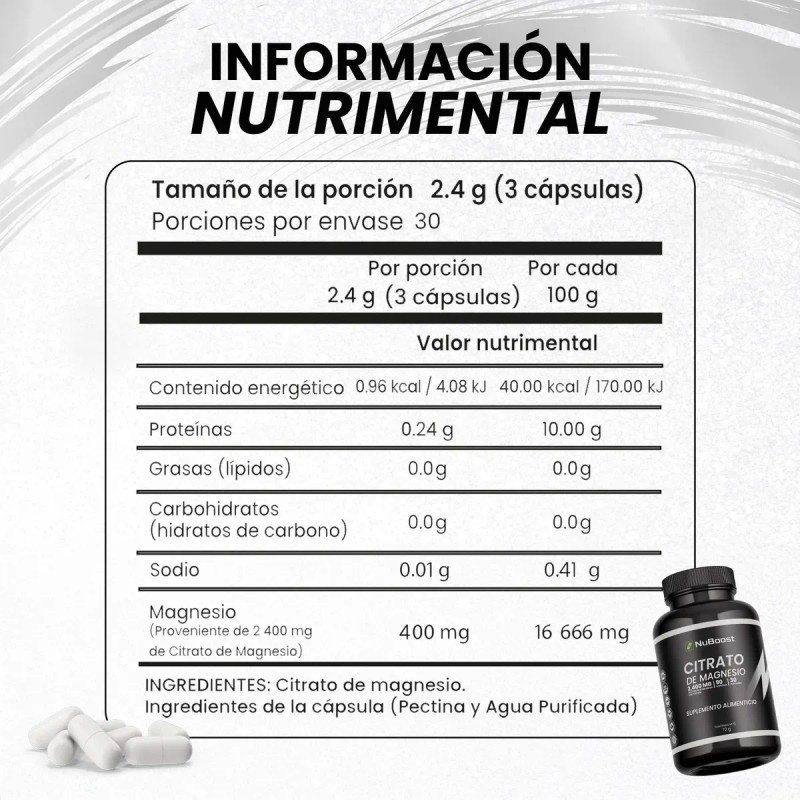 Suplemento En Cpsula Nuboost 30 Das Citrato De Magnesio X