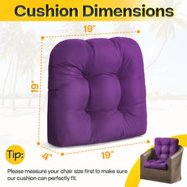 MAGIC ELEPHANT Outdoor Chair Cushions Set of 2, Memory Foam Seat Cushion Pads for Wicker Chair and Patio Furniture, 19 x 19 Inches (Purple)