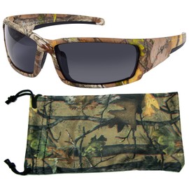 Hornz Brown Forest Camouflage Polarized Sunglasses for Men - Aquabull - Free Matching Microfiber Pouch - Brown Camo Frame - Smoke Lens