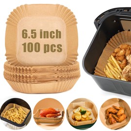Air Fryer Parchment Paper Liner,100PCS Square Liners Disposable,Greaseproof for Fryer,Food Grade Parchment Paper Oil-Proof (6.5Inch/16cm)