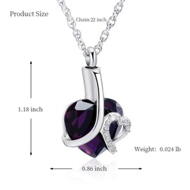 shajwo Cremation Jewelry Crystals Heart Urn Pendants Keepsake Memorial Necklaces for Human Ashes Locket Holder for Women Gilrs,Purple