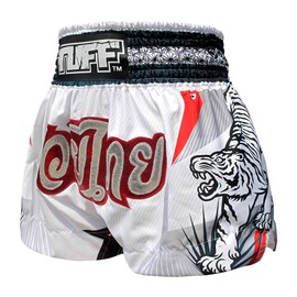 Tuff Muay Thai Boxing Shorts Double Tigers (White, XL)
