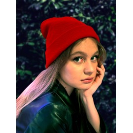 Beanie Hat Plain Red Soft Comfortable Casual for Men Women Warm Knitted Winter Woolly Skully Ski Headwear