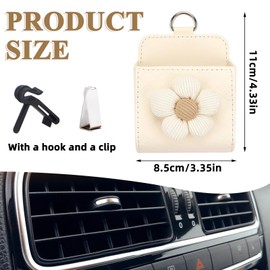 LIYAZHIL Car Vent Storage Bag with Flower Design PU Leather Organizer for Car Dashboard, Air Vent Mounted Lightweight Storage Pouch Box with Hook