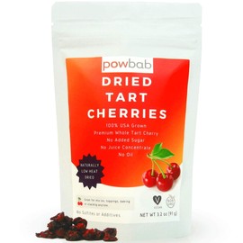 powbab Dried Tart Cherries Unsweetened - 100% USA Grown Organic Montmorency Tart Cherry. No Sugar Added, No Oil, No Juice Concentrate. Unsulfured, Pitted Sour Cherries. No Sulfites. (3.2 oz)