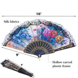 YEAHACLUB 12PCS Spanish Floral Folding Hand Fan with Vintage Handheld Design,Floral Lace Decorative Foldable Accents for Dancing, Cosplay, Party Decor, or Fancy Gift Giving