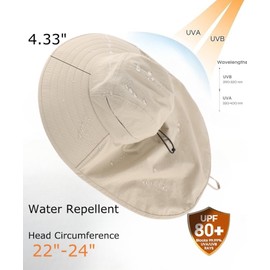 Home Prefer UPF 80+ Sun Hat for Men Women Wide Brim Sun Hat with Neck Flap Summer Safari UV Protection Gardening Fishing Hat Khaki