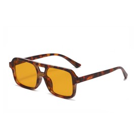 qinqilanqi-S Retro Sunglasses Men Women 70s Flat Glasses Vintage Square Double Bridge Sunglasses UV400, Leopard/Orange Tea