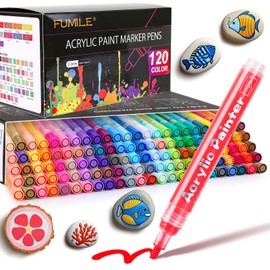 FUMILE 120 Color Acrylic Paint Marker, Include Metallic Color(28PCS),Blink Color(12 PCS),Classic Color(80PCS). Paint Markers Acrylic Marker Ideal for Rock, Wood, Metal, Plastic, Glass, Easter Egg.