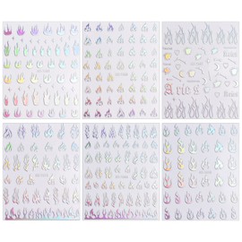 Dornail 6 Sheets Aurora Nail Stickers Holographic Laser Flame Nail Decals 3D Self Adhesive Nail Art Stickers Silver Fire Flame Nail Sticker DIY Nail Design Nail Art Decoration Nail Supplies