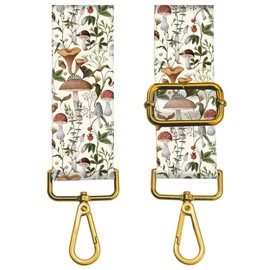 BeauBeast Purse Strap Replacement Crossbody 2" Wide Shoulder Strap, Cute Handbag Strap Bag Strap Replacement Belts Adjustable Cute White Boho Mushrooms