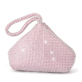 Xjmfasht Rhinestone Clutch Purses for Women Wedding Evening Handbags Sparkly Glitter Triangle Purse for 1920s Party, Pink