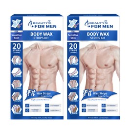 2 Pieces Wax Strips for Men Body Hair Removal, 20 Cold Wax Strips + 4 After Hair Removal, Cleaning Wipes for Men, 3 Seconds for Quick Hair Removal
