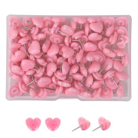 GUEEYUAW 100 Pcs Pink Push pins, Cute Heart Shaped Cork Board Thumb Tacks, Suitable for Bulletin Boards Posters Offices etc