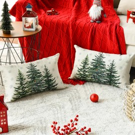 Artoid Mode Pine Trees Snowflakes Christmas Cushion Covers Set of 2 30 x 50 cm Merry Chrisrmas Xmas Decorative Cushion Cover Couch Decoration