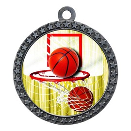 Express Medals Basketball Silver 2.25 Inch Medals Trophy Awards with Red White Blue Neck Ribbons D212S-FCL411 - (Pack of 10)