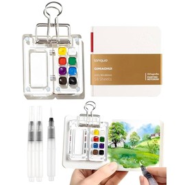 BPTRKOM Pocket Aquarell Set Mini - Kompaktes Reise-Wasserfarben Set mit Skizzenbuch - Professionelle Mini Aquarell Palette für Künstler & Studenten - Ideal für Urban Sketching & Malen unterwegs