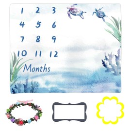 LYLYCTY BTXTLY45 - Manta mensual para bebé, diseño de tortugas de vida silvestre del océano azul, manta de memoria para bebé, tabla de crecimiento, manta de 48 x 40 pulgadas