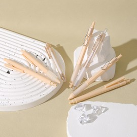 Valtiner 10 Pcs Gel Pens Ballpoint, Retractable Fine Point Pen Set, Smooth Writing Quick Dry 0.5mm Black Ink, Aesthetic Office School Supplies for Journaling Note Taking (Beige)