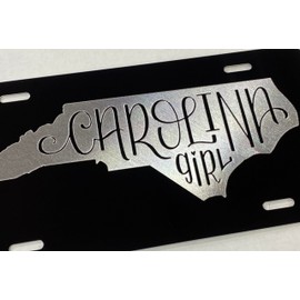 NC North Carolina Girl Diamond Etched Engraved License Plate Car Tag Great Gift, Gloss Black, Standard, (1550)