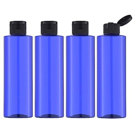Toureal 250 ml Travel Bottle Set with Flip Cap (4 Pieces) Empty Dispenser Plastic Bottle Set, Filling Bottles for Cosmetics with Funnel (Blue)