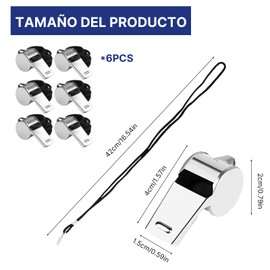OSALOLO Silbatos de Acero Inoxidable (Paquete de 6), Sonido Fuerte, para Entrenadores, Árbitros, Salvavidas